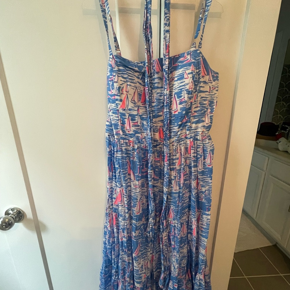 Lilly Pulitzer Blue and Red Sailboat maxi dress worn twice